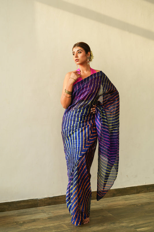 Prussian Blue Multi Leheriya Saree-0