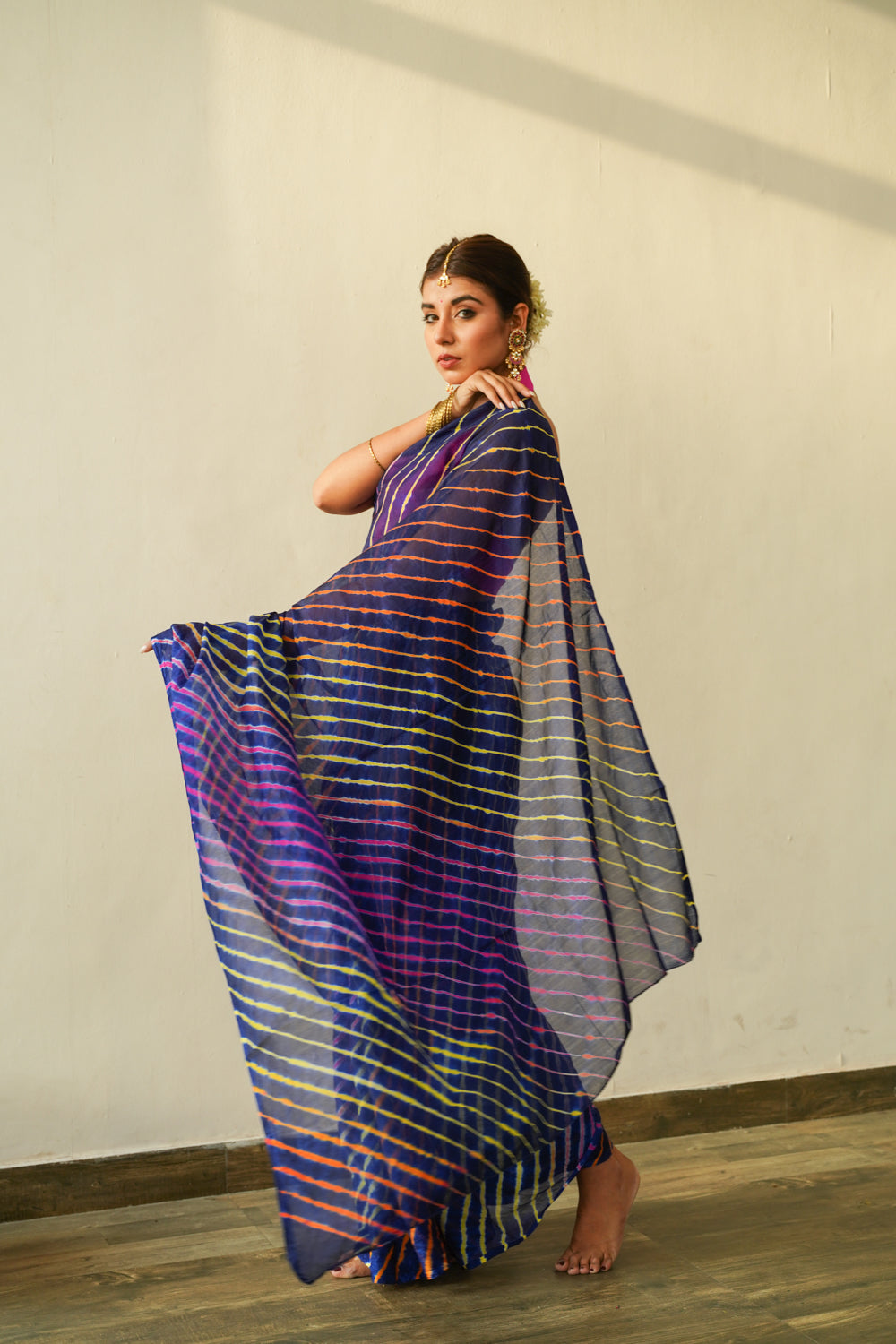 Prussian Blue Multi Leheriya Saree-1