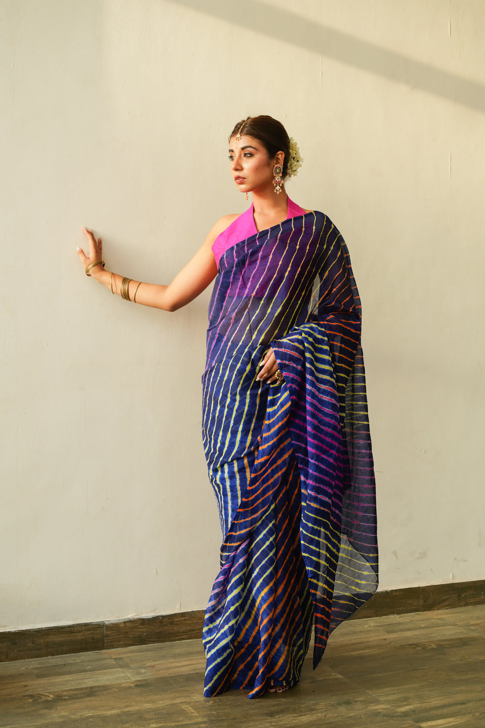 Prussian Blue Multi Leheriya Saree-3