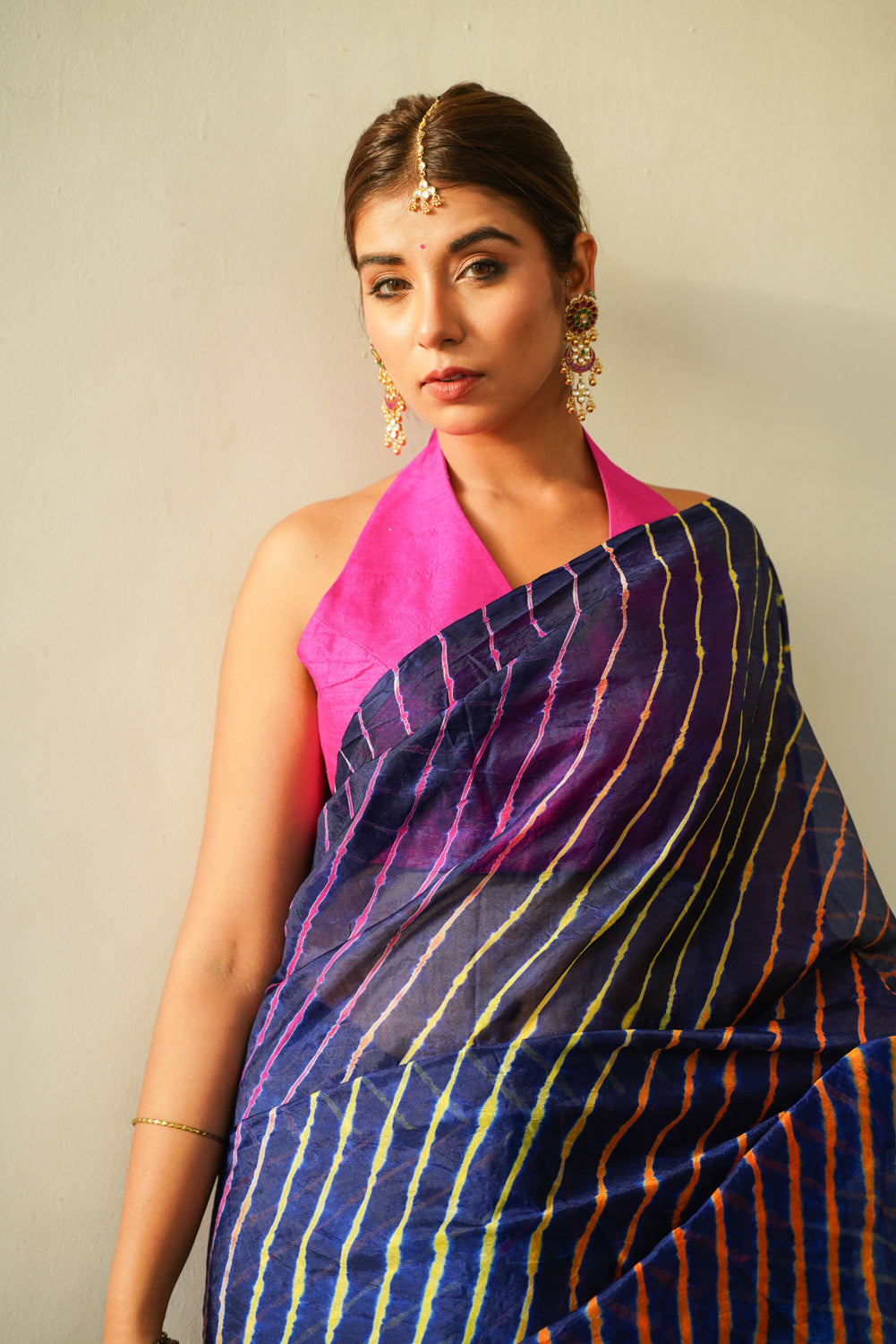 Prussian Blue Multi Leheriya Saree-4